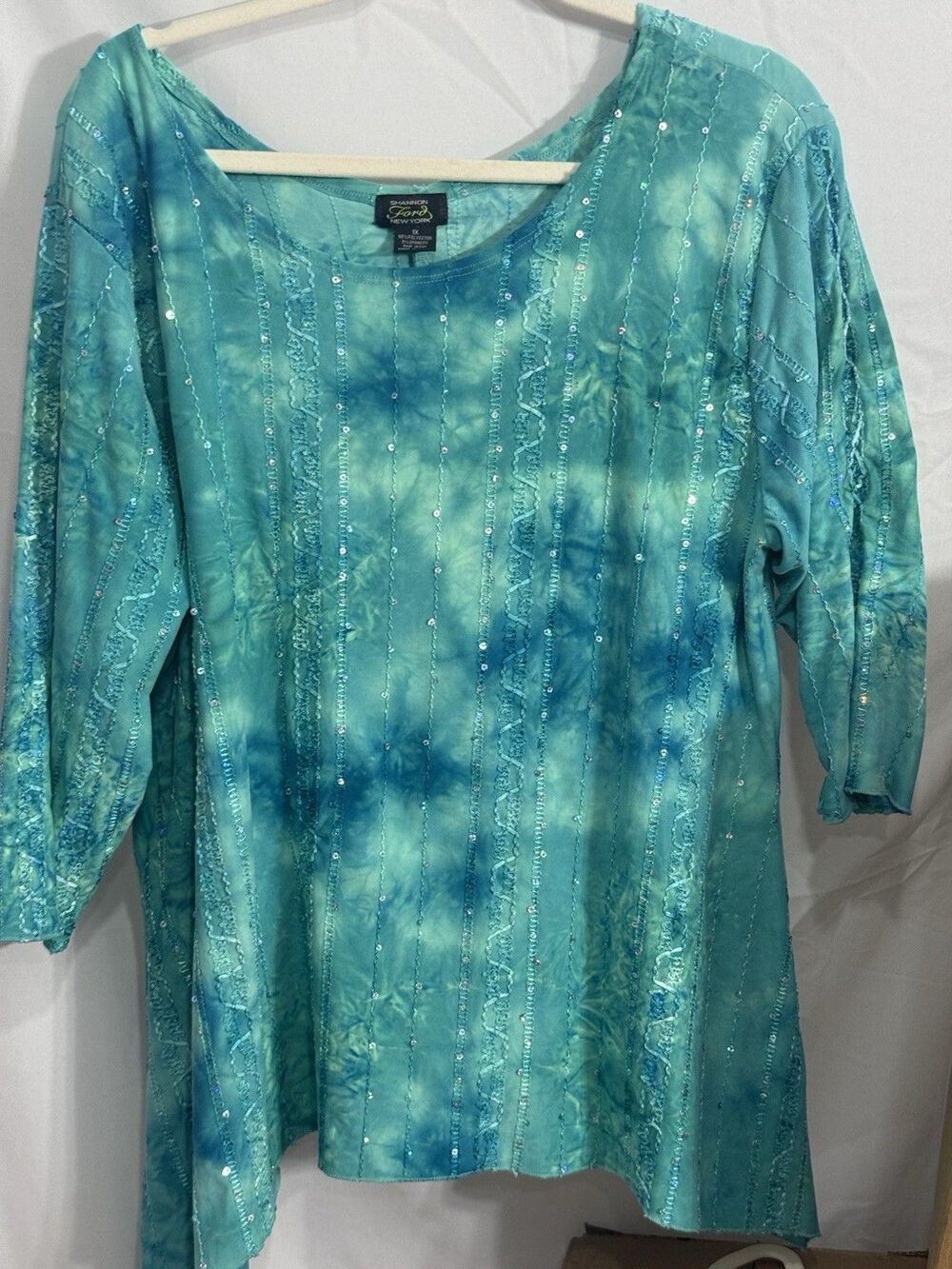 Shannon Ford New York Teal Grn Embroidered/Sequins  Blouse Sz 1X